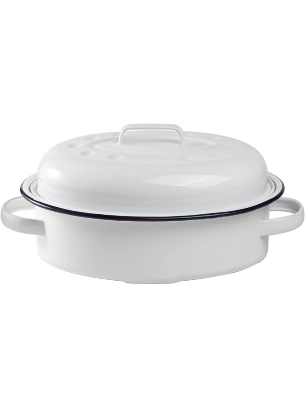 Vintage Farmhouse Oval Roasting Pan with Lid, Enameled Cookware, 15.5 Inch